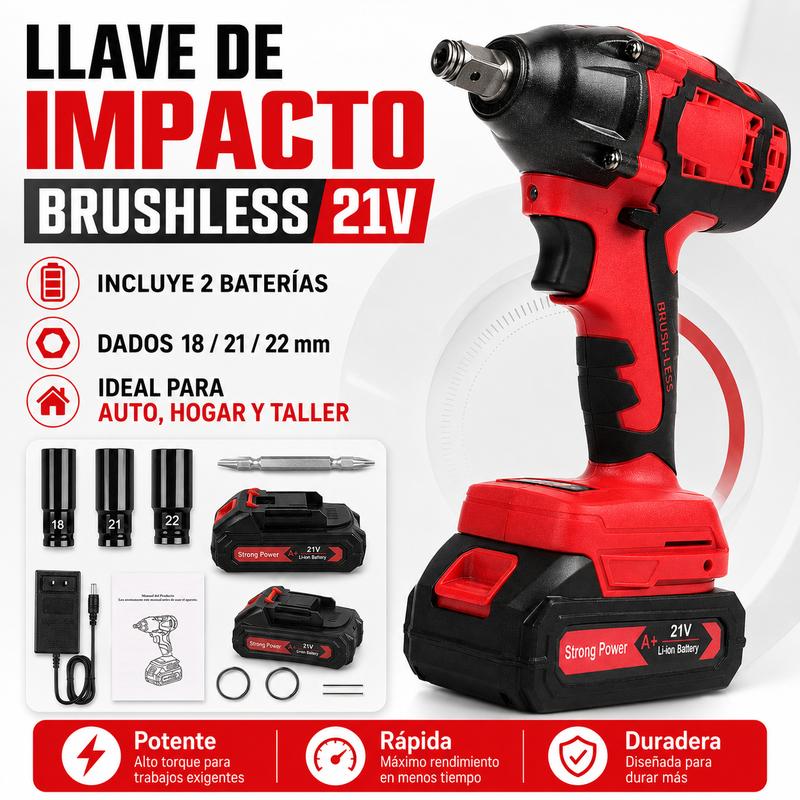 ¡OPORTUNIDAD! TurboFix Pro® | Llave de Impacto Inalámbrica 21V · Motor Sin Escobillas · 310 Nm · 2 Velocidades · Luz LED · Birlos y Tornillos