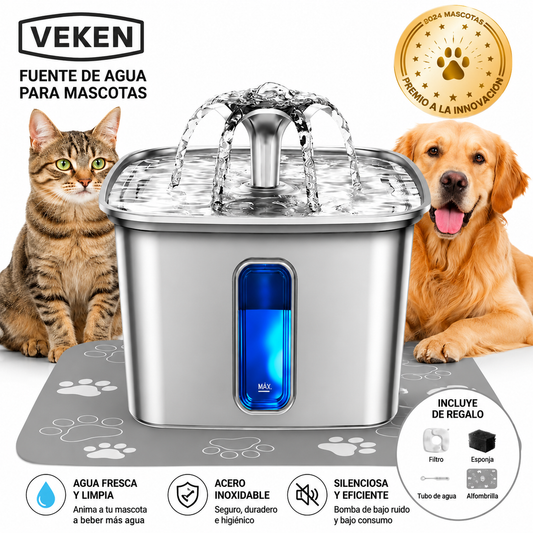 ¡OPORTUNIDAD! AquaPure Pets® | Bebedero Automático para Mascotas de Acero Inoxidable 3.2L · Filtro Purificador · Flujo Silencioso · Incluye Tapete de Silicona
