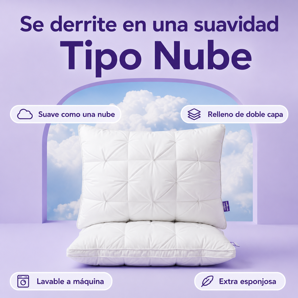 ¡OPORTUNIDAD! Mellow Sleep® | Almohada Ploof Extra Esponjosa de Doble Capa · Soporte Cervical Transpirable · Nunca se Aplana · Hipoalergénica